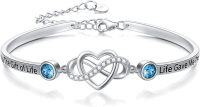 wholesale 925 Sterling Silver Blue Crystal Infinity Heart Bracelet with Engraved Message for Women-Bangle for Stepdaughter