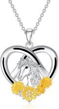 wholesale 925 Sterling Silver Horse & Sunflower Heart Pendant Necklace for Women Girls-0-0