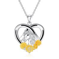 wholesale 925 Sterling Silver Horse & Sunflower Heart Pendant Necklace for Women Girls-Horse Horseshoe