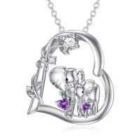 wholesale 925 Sterling Silver Moissanite Birthstone Elephant Family Mom Necklace 18+2 Chain-Feb-Amethyst