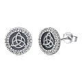 wholesale 925 Sterling Silver Celtic Triquetra Runic Alphabet Oxidized Zircon Stud Earrings-0-0