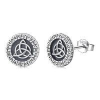 wholesale 925 Sterling Silver Celtic Triquetra Runic Alphabet Oxidized Zircon Stud Earrings-Celtic Knot