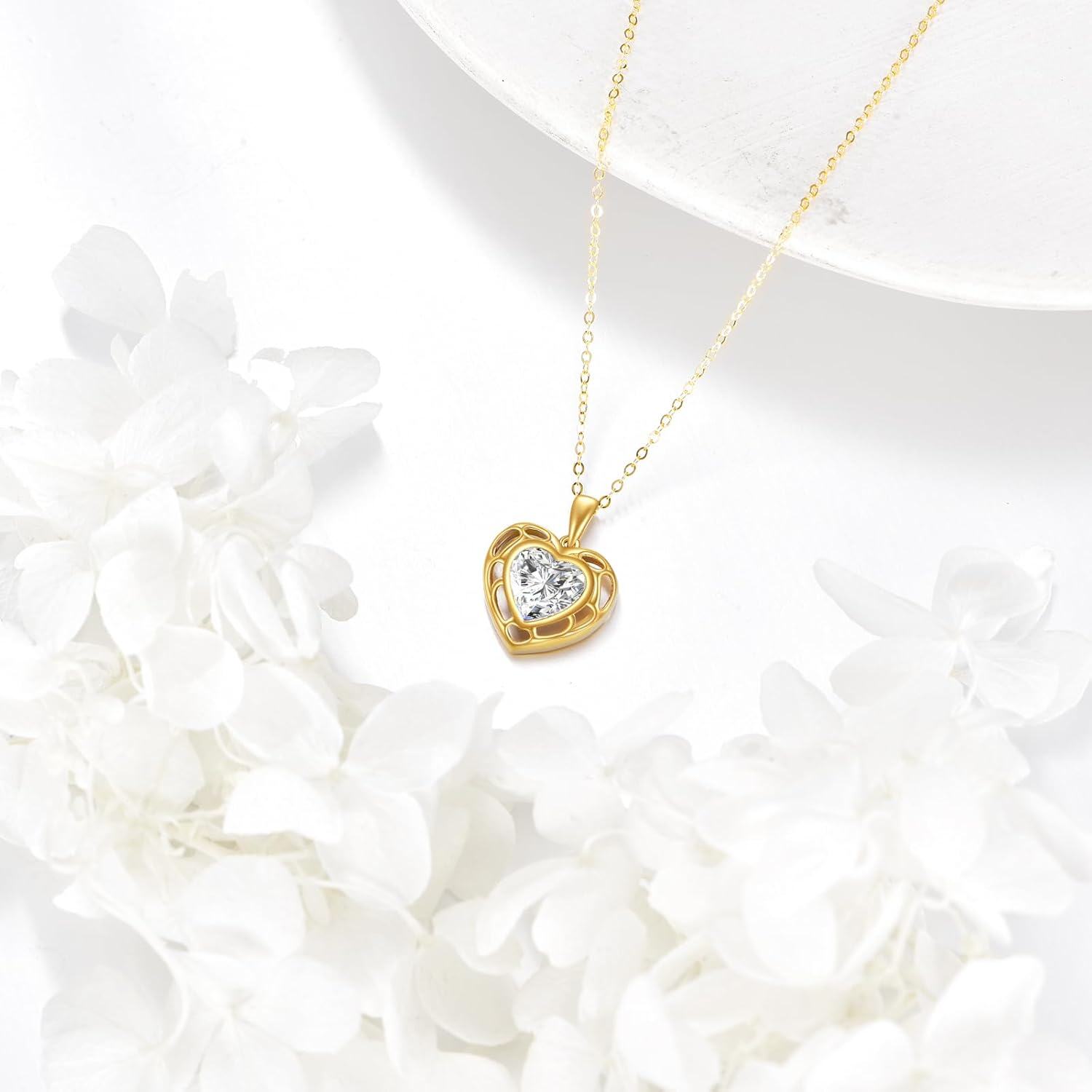 14K Yellow Gold Moissanite 2ct Heart Pendant Necklace Dainty Gift for Women-0-4