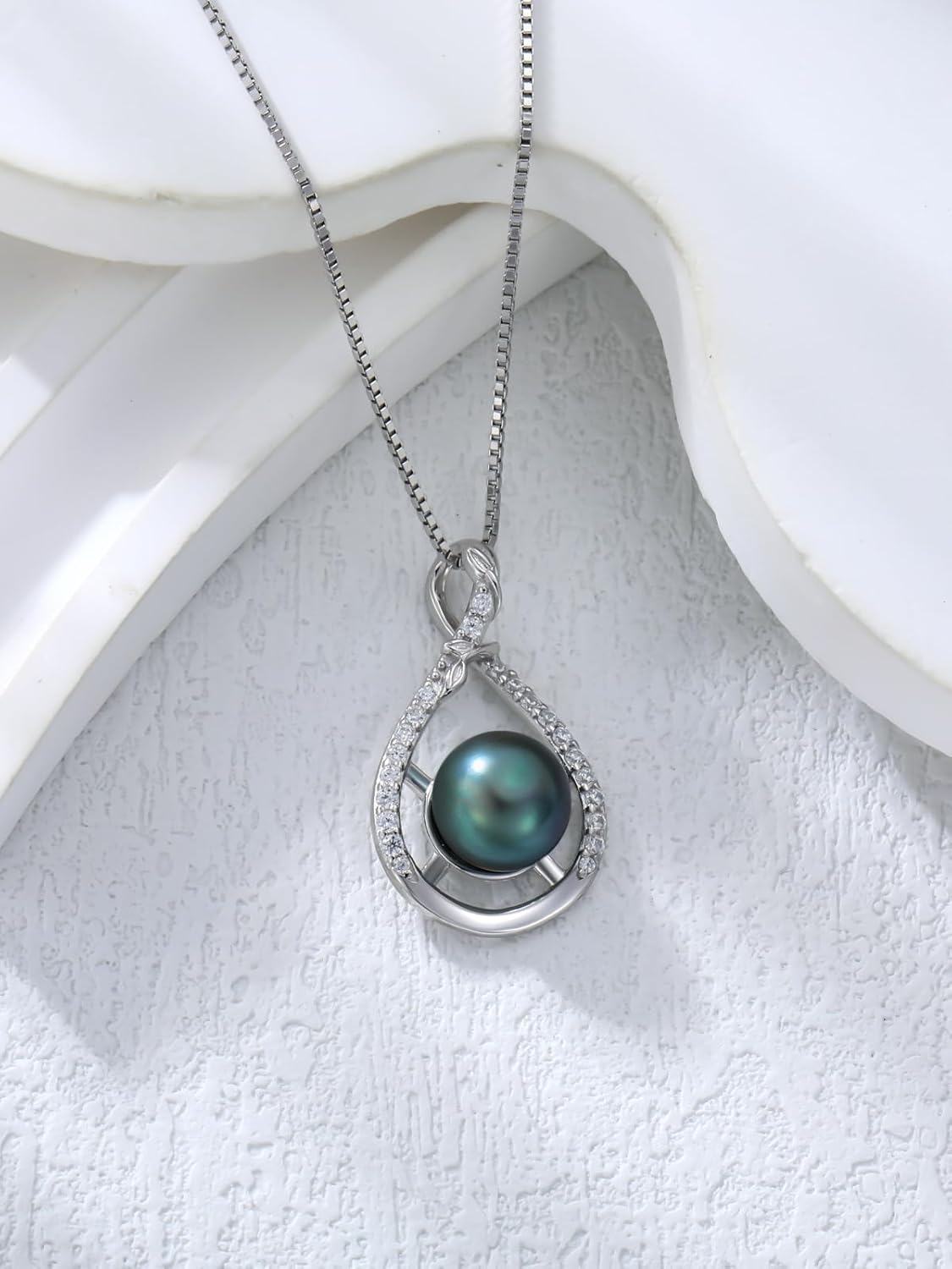 Sterling Silver White Gold Plated Black Freshwater Pearl Necklace-0-2