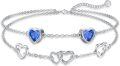 wholesale 925 Sterling Silver Blue Sapphire Heart Chain Anklet for Women-0-0