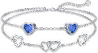 wholesale 925 Sterling Silver Blue Sapphire Heart Chain Anklet for Women-Layered Anklet