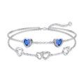 wholesale 925 Sterling Silver Heart Blue Cz Double Layer Chain Bracelet-0-0