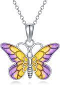 wholesale 925 Sterling Silver Purple & Yellow Enamel Butterfly Pendant Necklace for Women Gifts-0-0