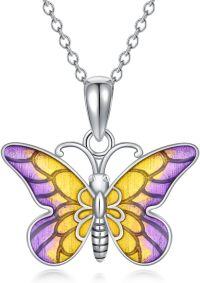 wholesale 925 Sterling Silver Purple & Yellow Enamel Butterfly Pendant Necklace for Women Gifts-PURPLE