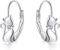 wholesale 925 Sterling Silver Gold Cat Shape Leverback Earrings for Women and Teen Girls - Birthday & Christmas Gift Ideas-Cat Earrings-purple cz