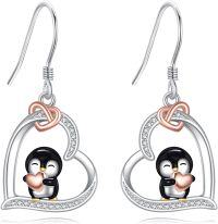 wholesale 925 Sterling Silver Heart-Shaped Penguin Christmas Dangle Earrings Gift for Women-Penguin Earrings