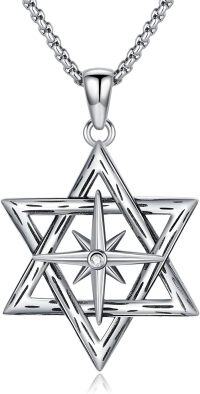 wholesale 925 Sterling Silver Star of David Compass Pendant Necklace -Compass