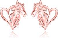 wholesale 925 Sterling Silver Heart-Shaped Horse Stud Earrings for Women - Hypoallergenic -Horse Stud Earrings - Rose Gold