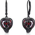 wholesale 925 Sterling Silver Heart-Shaped Red Stone Drop Earrings Gothic Style s for Women-0-0