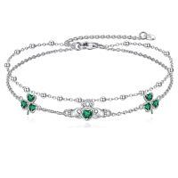 wholesale 925 Sterling Silver Claddagh Bracelet With Emerald Claddagh And Clover Charms-Claddagh