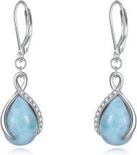 wholesale 925 Sterling Silver Blue Larimar Teardrop Infinity Dangle Drop Earrings for Women Girls  4cm Long-Infinity Larimar