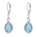 wholesale 925 Sterling Silver Larimar Teardrop Drop Earrings White Gold Plated Cubic Zirconia Accent-0-0