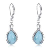 wholesale 925 Sterling Silver Larimar Teardrop Drop Earrings White Gold Plated Cubic Zirconia Accent-Infinity Larimar