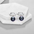 wholesale 925 Sterling Silver Black Pearl Drop Hoop Earrings for Women-0-11