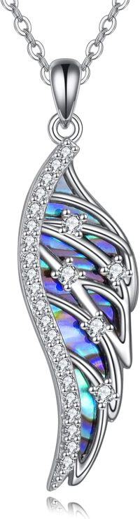 wholesale 925 Sterling Silver Abalone Shell Angel Wing Pendant Necklace with Cubic Zirconia for Women Fashion s-C