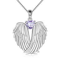 wholesale 925 Sterling Silver Wings Heart Pendant Necklace-June