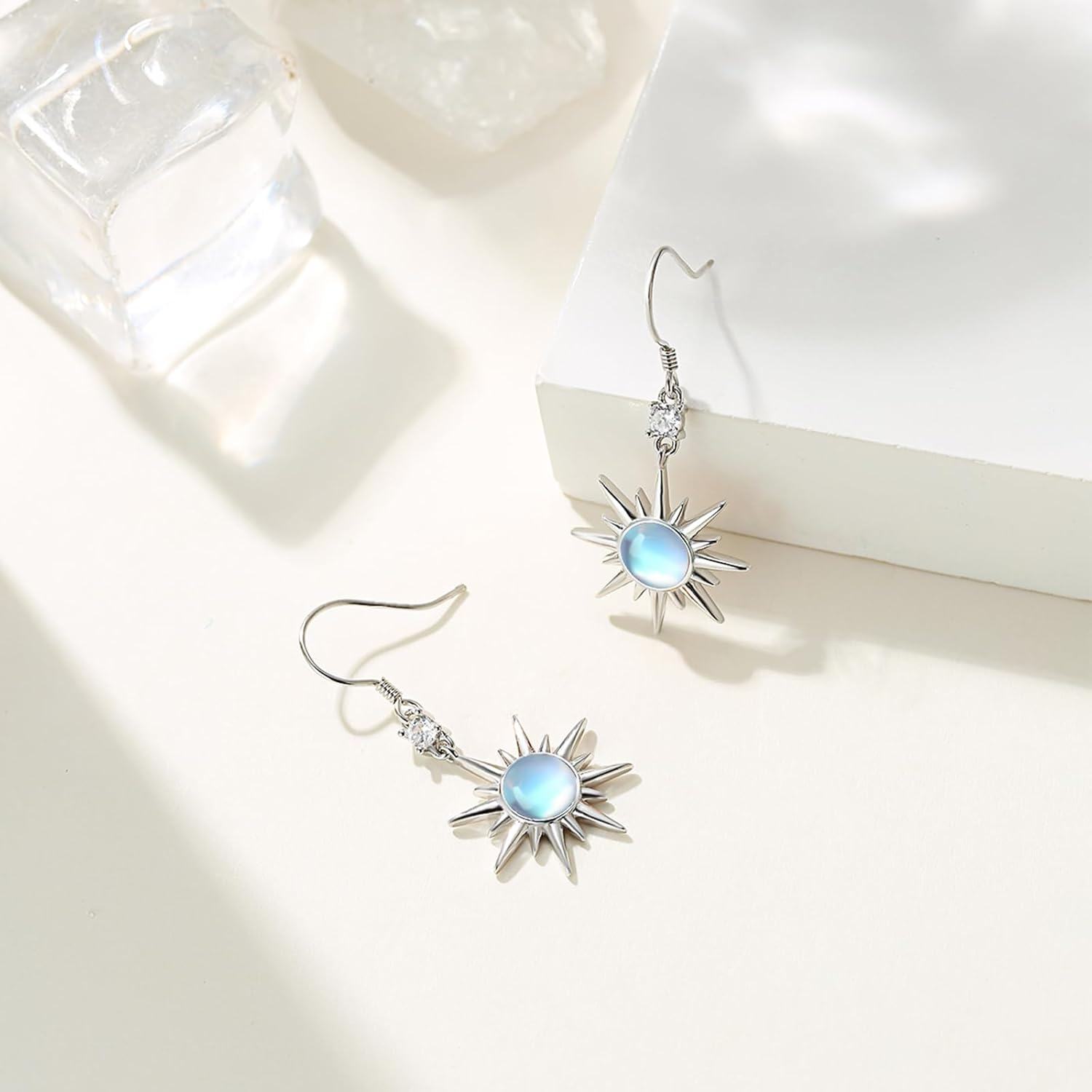 Sterling Silver Sun Earrings for Women Sun Pendant Drop Earrings Sunshine Jewelry Gift-0-2