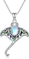 wholesale 925 Sterling Silver Metal Moonstone Manta Ray Pendant Necklace Ocean  for Women-0-0
