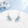 wholesale 925 Sterling Silver Blue Crystal Heart Otter Dangle Earrings for Women Girls Gifts Jewelry Accessories 4cm Long-0-2