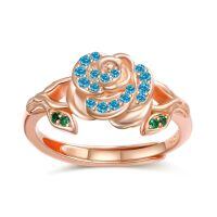 wholesale 925 Sterling Silver Rose Flower Adjustable Ring with Birthstone for Women-12 Dec - Topaz