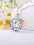 TOUPOP Sterling Silver Purple Crystal Circle Necklace For Women-0-3