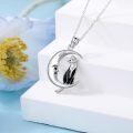 wholesale 925 Sterling Silver Cubic Zirconia Black Cat Crescent Moon Pendant Necklace for Women-0-2