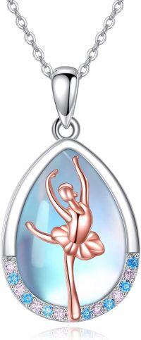 wholesale 925 Sterling Silver Teardrop Ballet Dancer Pendant Necklace with Blue and Pink Crystals-silver-Ballerina Moonstone Necklace