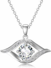 wholesale  Sterling Silver & Moissanite Evil Eye Necklace - 1ct Lab-Grown Diamond, IGI Certified, April Birthstone, 18 Chain-A04:Moissanite