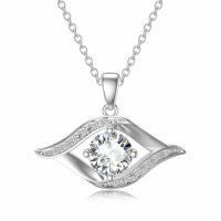 wholesale 925 Sterling Silver Pendant Necklace With Clear Cubic Zirconia And Accent Stones-A04:Moissanite