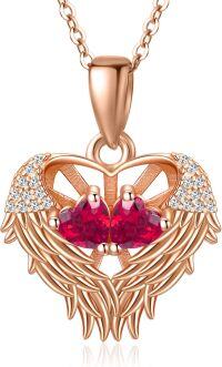 wholesale Sterling Silver 2 Birthstones Angel Wings Necklace for Women-07-07-Jul-Jul