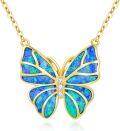 wholesale 14K Gold Blue Opal Butterfly Pendant Necklaces for Women Minimalist s-0-0