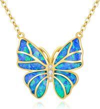 wholesale 14K Gold Blue Opal Butterfly Pendant Necklaces for Women Minimalist s-Butterfly-Style A