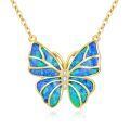 wholesale 14k Gold Butterfly Necklace Wholesale With Opal Wings And Lab Diamond Accents-0-0