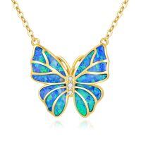 wholesale 14k Gold Butterfly Necklace Wholesale With Opal Wings And Lab Diamond Accents-Butterfly-Style A