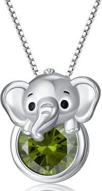 wholesale 925 Sterling Silver Birthstone Elephant Pendant Necklace for Women-August - Peridot