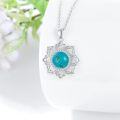 wholesale 925 Sterling Silver Natural Cubic Zirconia & Turquoise Lotus Pendant Necklace for Women s-0-3