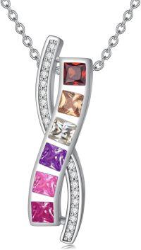 wholesale 925 Sterling Silver Multi-Colored Square Cut Stones Pendant Necklace for Women and Men LGBTQ+ Gifts-Lesbian