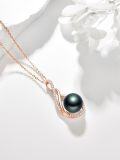 wholesale Sterling Silver Black Pearl Pendant Necklace for Women Jewelry Gift-0-8