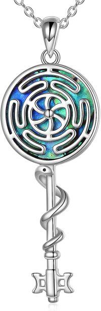 wholesale 925 Sterling Silver Key Shaped Triskele Pendant Necklaces for Women Gothic Witchcraft Jewelry-abalone shell