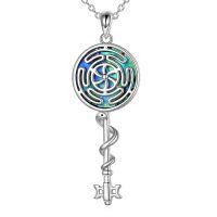 wholesale 925 Sterling Silver Key Shaped Triskele Pendant Necklaces for Women Gothic Witchcraft Jewelry-abalone shell