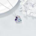 wholesale 925 Sterling Silver Purple Crystal Heart Pendant Necklace w/Butterflies & Bees Jewelry for Women-0-1
