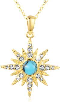 wholesale Sterling Silver Gold Plated Opal Moonstone Birthstone Starburst Necklace for Women-December Stone