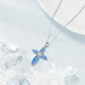 wholesale 925 Sterling Silver Blue Fire Opal Cross Pendant Necklace for Women and Men Christian Gifts-0-1