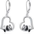 wholesale 925 Sterling Silver Heart-Shaped Panda Dangle Earrings for Animal Lovers-0-0