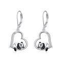 wholesale 925 Sterling Silver Heart-Shaped Panda Dangle Earrings for Animal Lovers-0-0